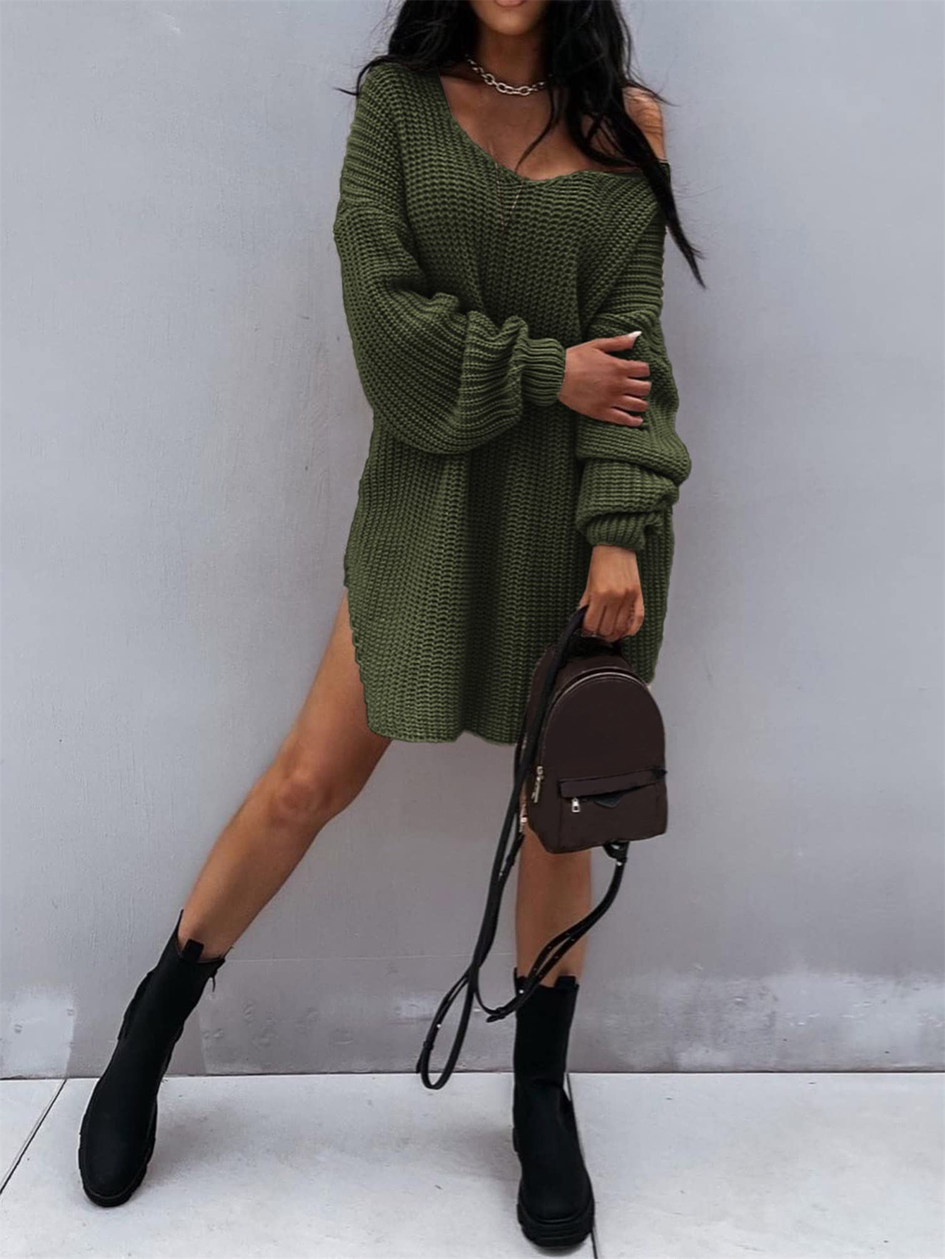 lantern sleeve knitted v neck sweater autumn and winter new knitted v neck sweater womens clothing details 1